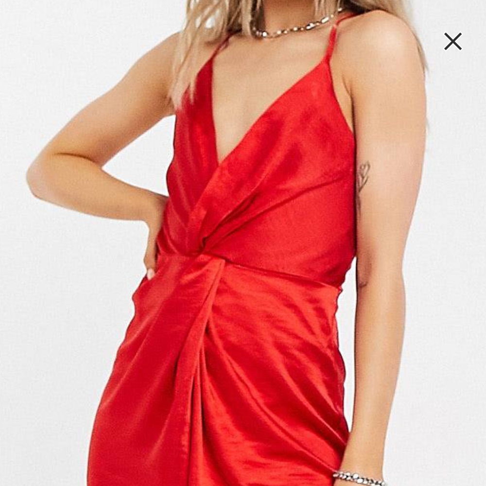 Red Satin Midi Dress
